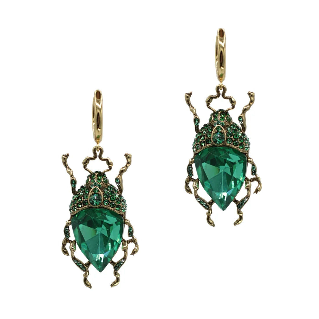 Green Cut Glass Beetle Earrings - Bill Skinner Studio