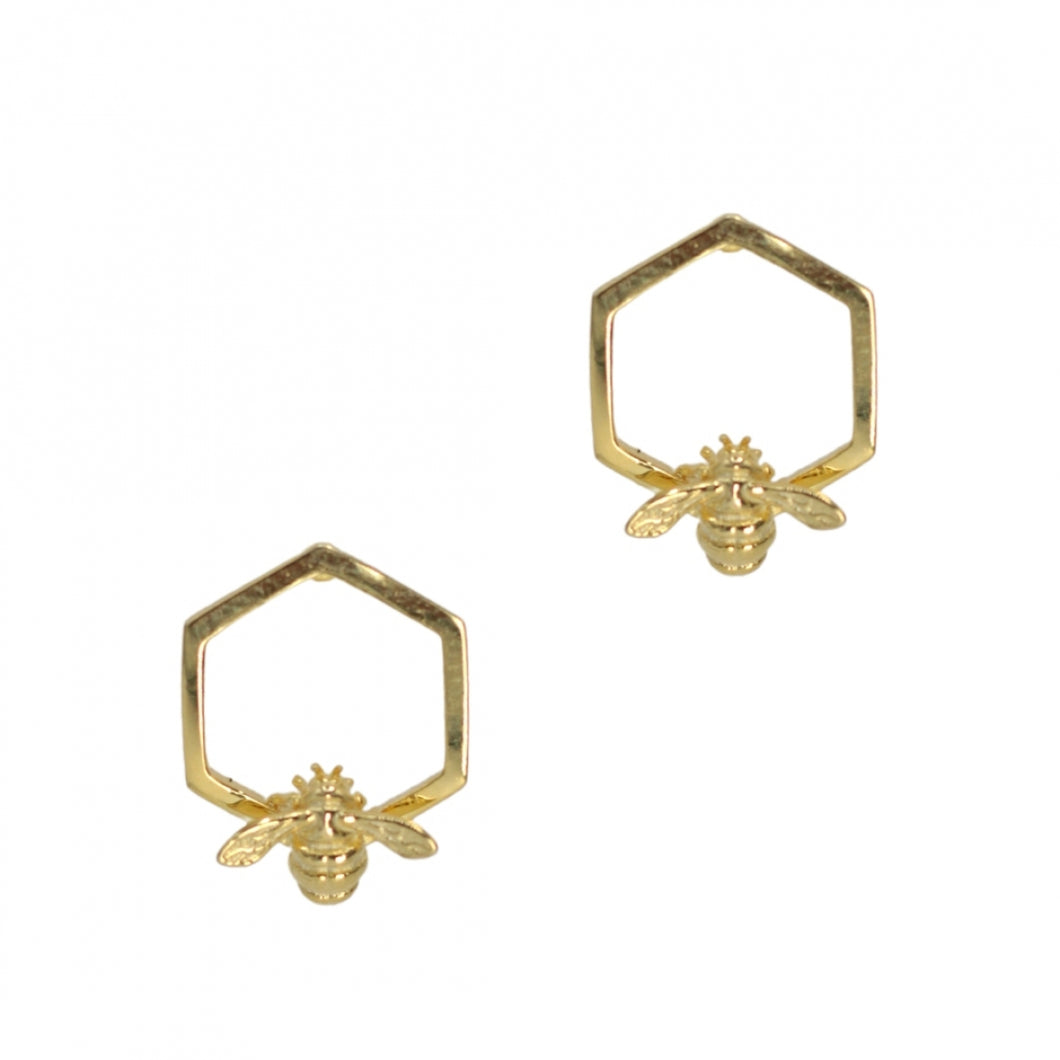 Hexagon Bumble Bee Stud Earrings - Bill Skinner Studio