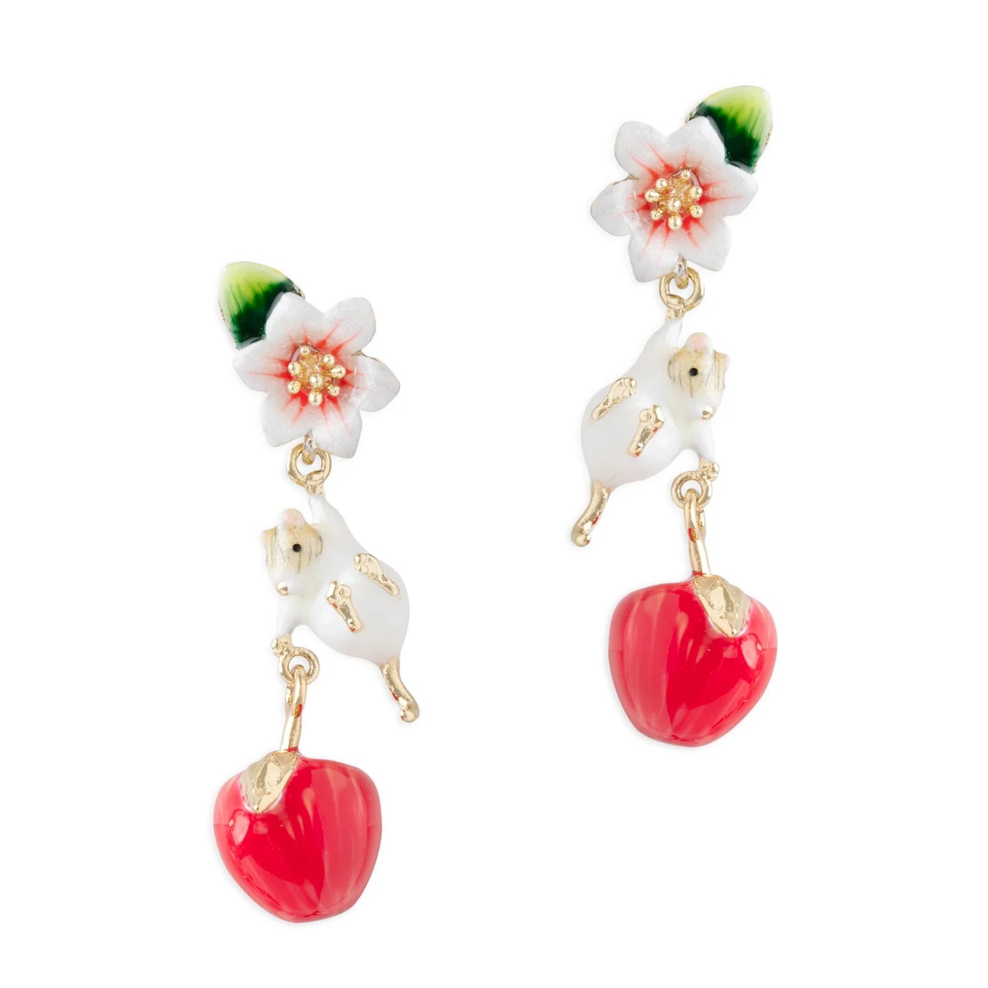 Apple Blossom & Mouse Drop Earrings - Bill Skinner Studio