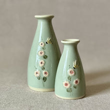 Load image into Gallery viewer, Hogben Pottery Bud Vase - Hollyhock and Honey Bee
