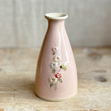 Load image into Gallery viewer, Hogben Pottery Bud Vase - Hollyhock and Honey Bee
