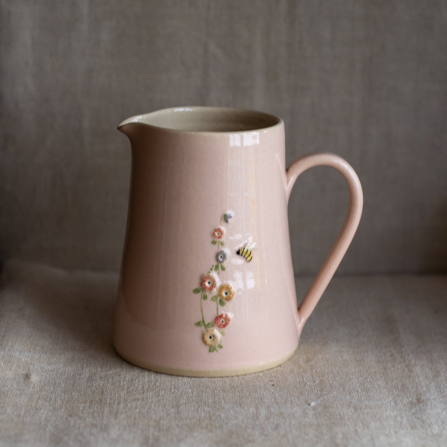 Hogben Pottery Jug - Hollyhock and Honey Bee