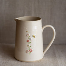 Load image into Gallery viewer, Hogben Pottery Jug - Hollyhock and Honey Bee
