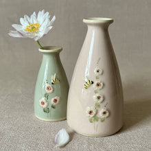 Load image into Gallery viewer, Hogben Pottery Bud Vase - Hollyhock and Honey Bee
