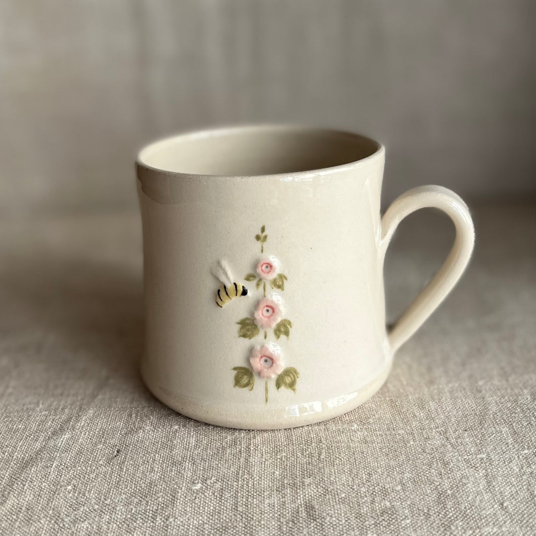 Hogben Pottery Mug - Hollyhock and Honey Bee