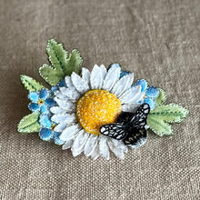 Load image into Gallery viewer, Daisy, Forget-me-not and Bee Brooch - Vikki Lafford Garside
