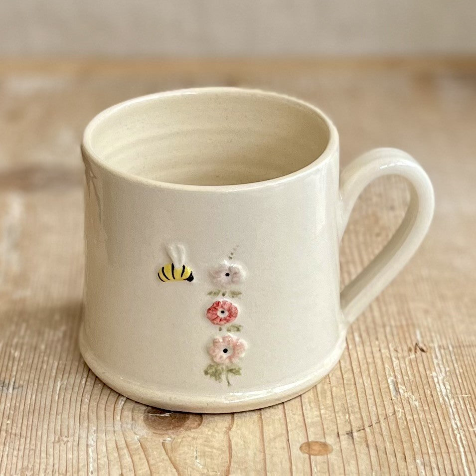 Hogben Pottery Mug - Hollyhock and Honey Bee