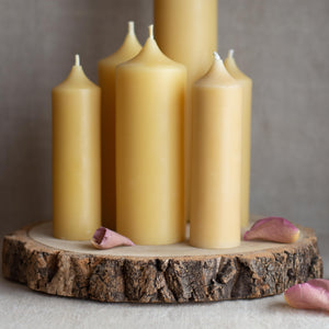 Natural beeswax pillar candles