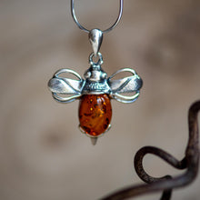 Load image into Gallery viewer, Bumble Bee Necklace in Silver and Amber - Henryka
