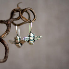 Load image into Gallery viewer, Honey bee drop earrings in silver - Henryka
