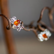 Load image into Gallery viewer, Honey Bee Stud Earrings in Silver and Amber - Henryka
