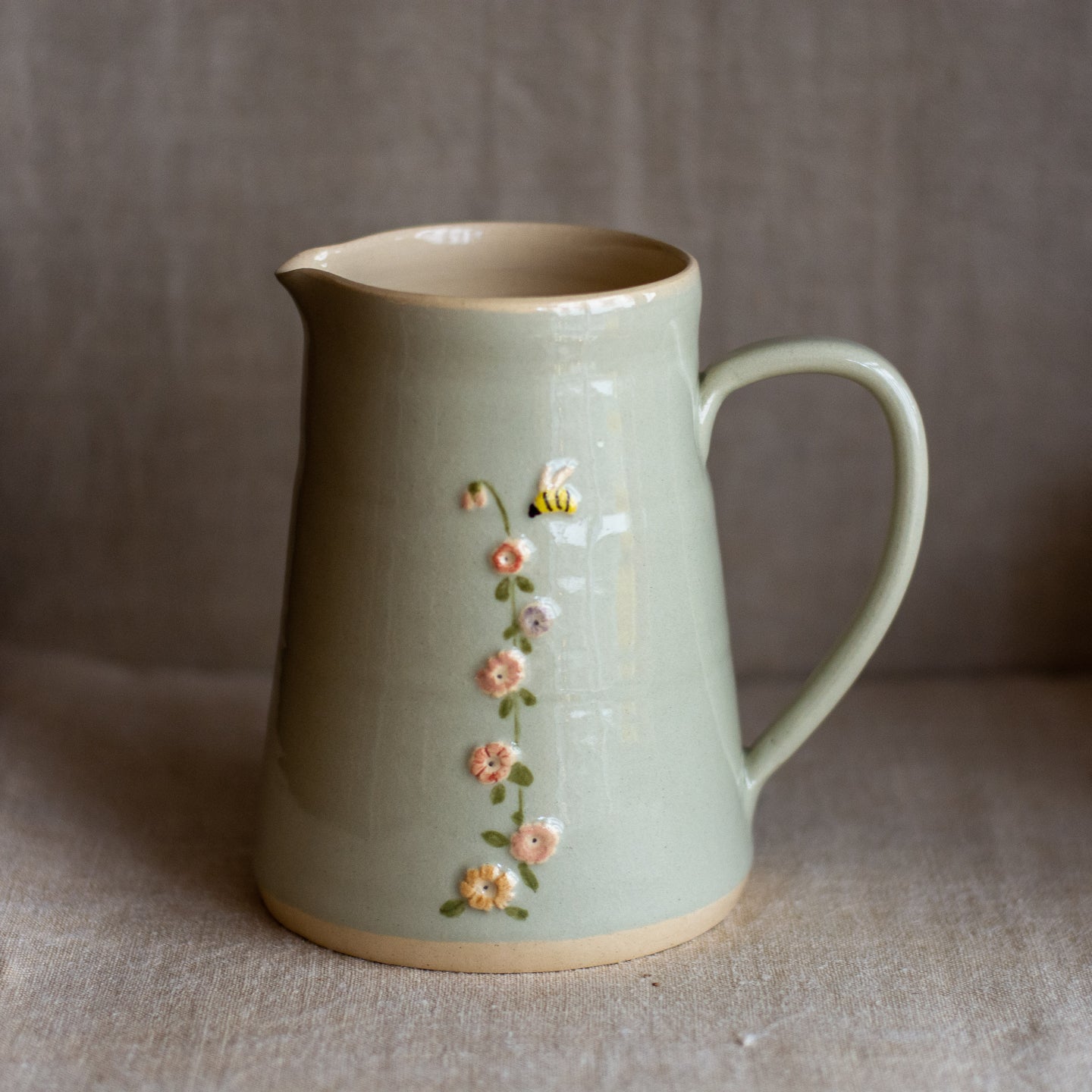 Hogben Pottery Jug - Hollyhock and Honey Bee