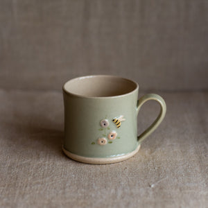 Hogben Pottery Espresso Mug - Hollyhock and Honey Bee