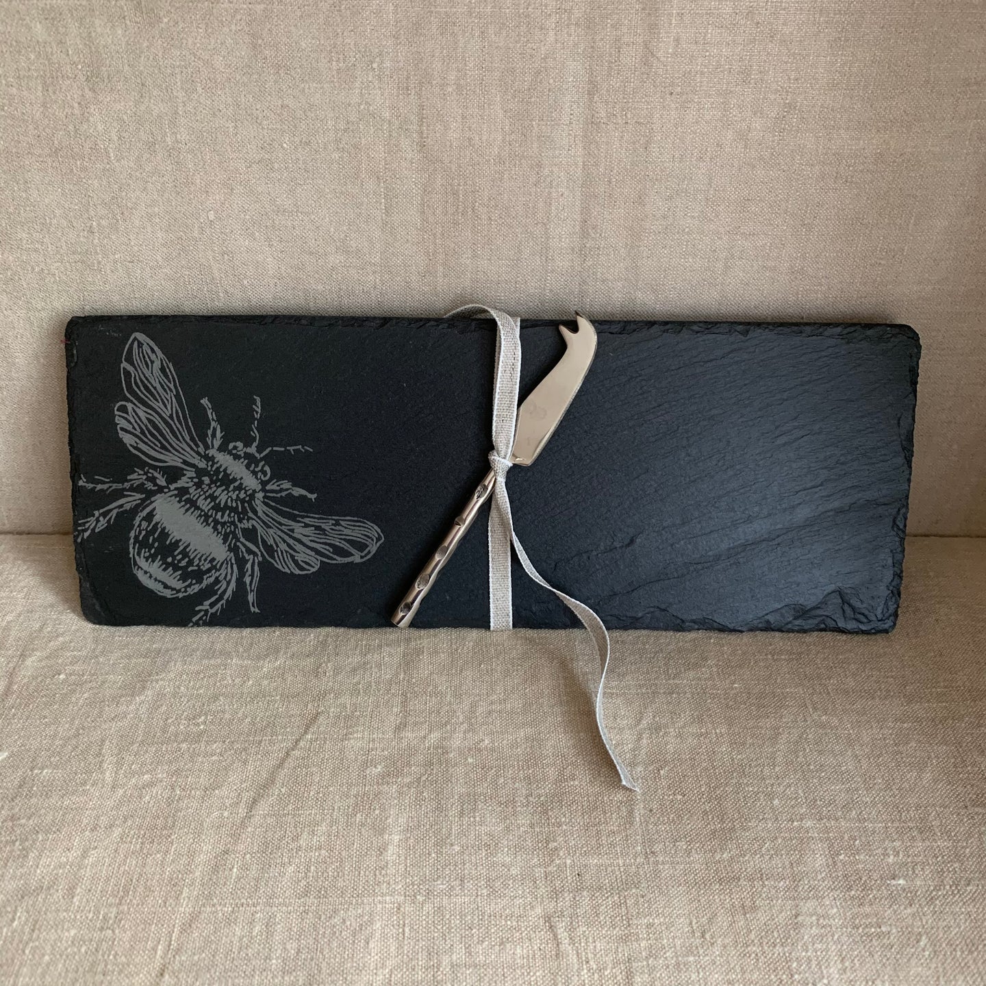 Mini slate bee engraved cheeseboard & knife